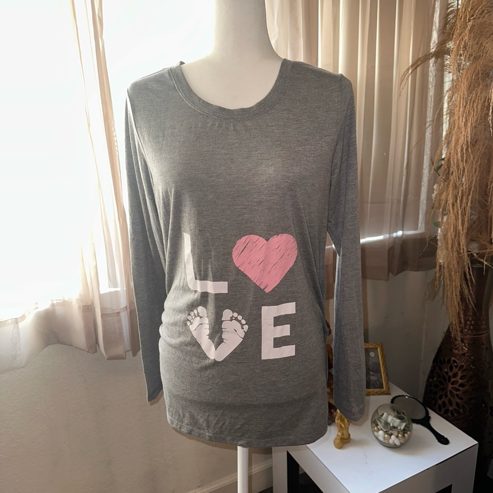 Mama Lux Gray Love Long Sleeve Pajama Shirt size XL - Picture 2 of 7